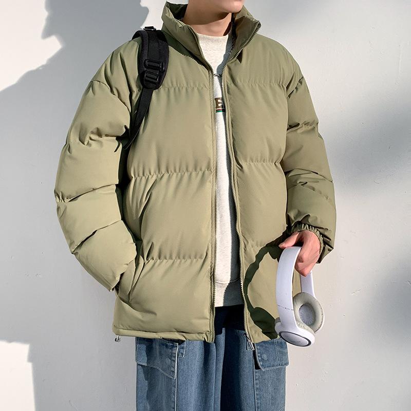 Live broadcast of the new stand-up collar cotton clothes, men's solid color simple urban trendy brand couple thickened warm cotton-padded clothes