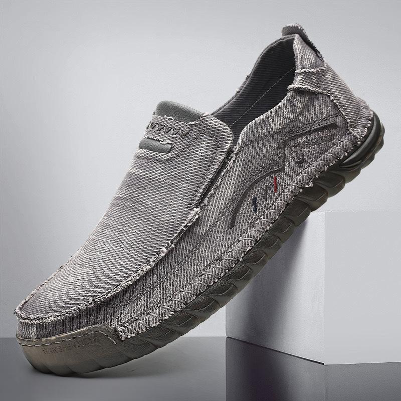 

Великого розміру повсякденне ручне пошиття, чоловіче сітчасте дихаюче взуття для ходьби з яловичої жили, іноземна торгівля ліниве взуття на один педаль 47 сірий колір