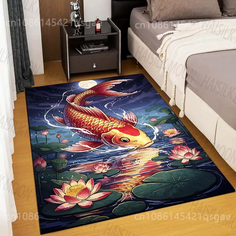 

Multiple sizes Koi under moonlight water lilies Carpet for Living Room Bedroom Home Decor Rug Non-slip Floor Mat Luxury Gift 40cm x 60cm