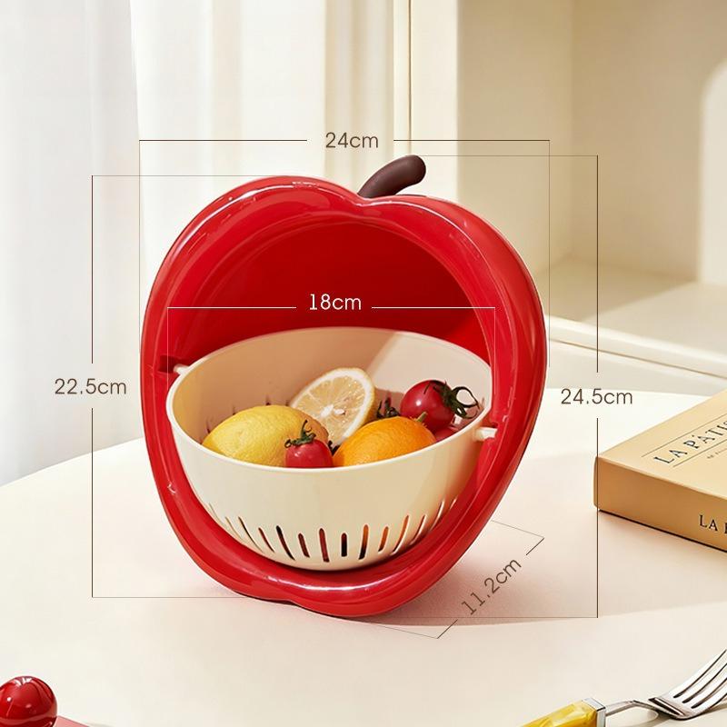 

Cute Apple Drain Basket Double Wash Fruit Blue Kitchen Home Living Room Vegetable Basin High Value New Model червоний