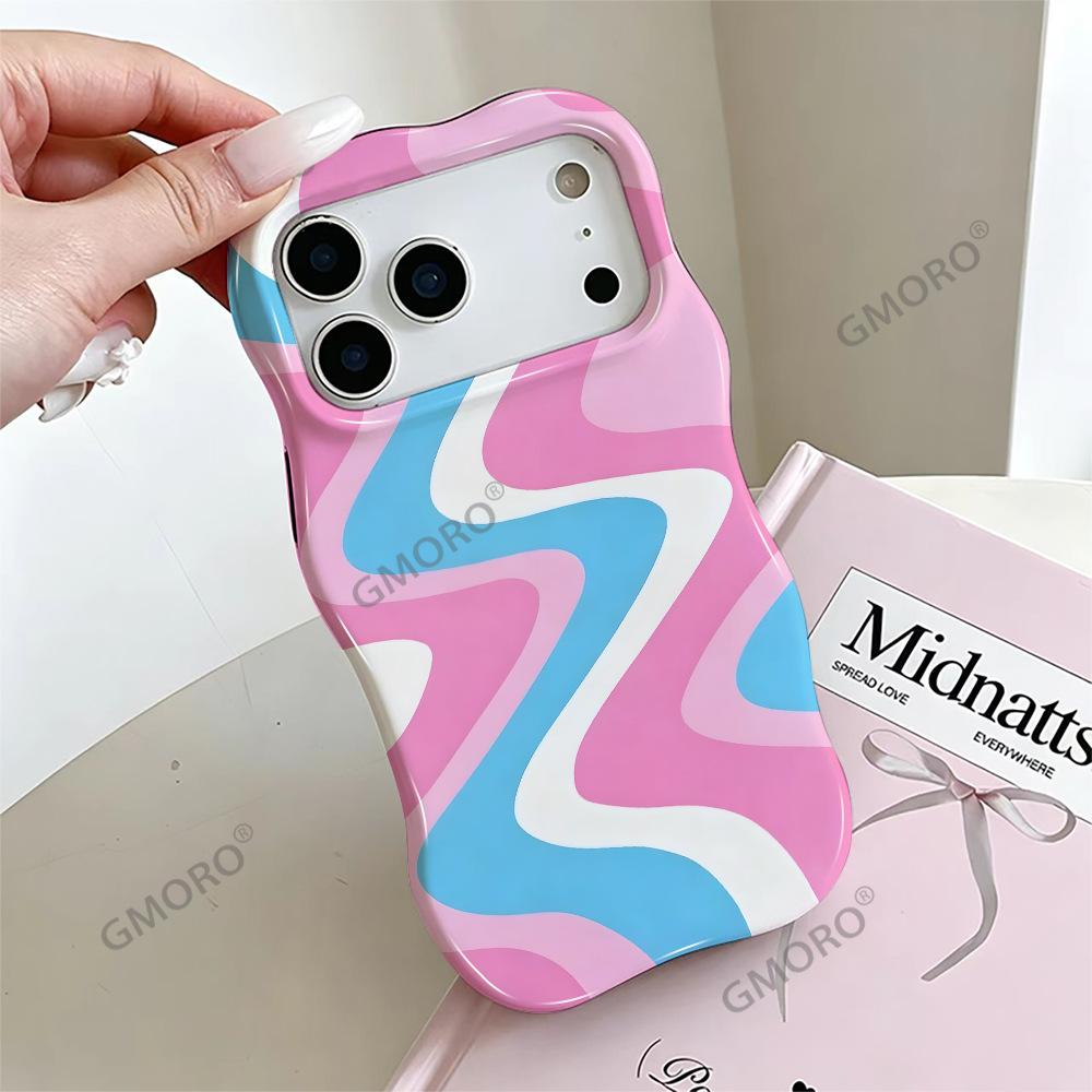 Summer Fresh Wind Macaron Wavy Lines Apple 17promax 2-in-1 Film Case iPhone16 Anti-drop