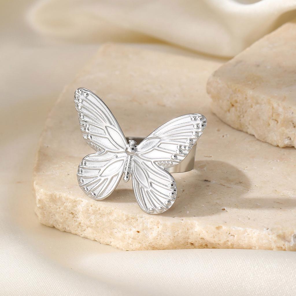 Opening Finger Rings Adjustable Finger Rings Butterfly Rings Finger Jewelry Stainless Steel Texture for Fashion Lover