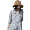 2026 Summer Cotton Linen V-Neck Waist-Cinching Printed Dress - Fashionable Casual Short-Sleeve Skirt for Women