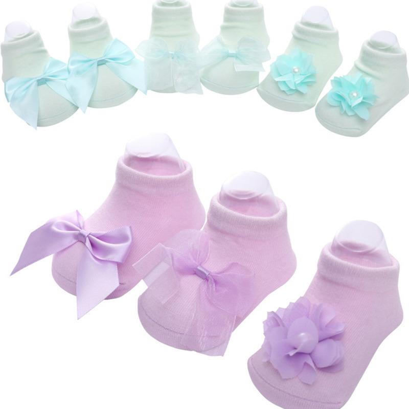 3 Pairs Baby Girl Socks Slipper Newborn Accessories Anti Slip Toddlers Gift Clothes Infant Bow Lace For Kids from 0 To 1 Year