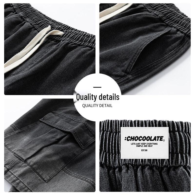 Shorts di Jeans Cargo Denaro Gradiente Multi-tasche da Uomo CHOCOOLATEit