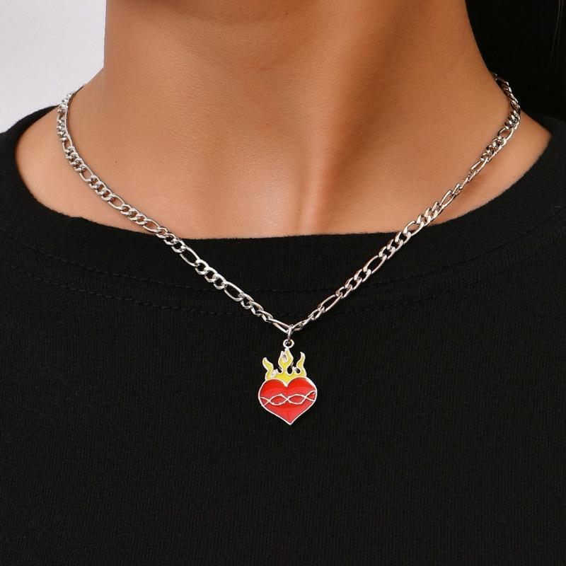 Simple Love Heart Flame Pendant Necklace Party Jewelry Accessories For Women