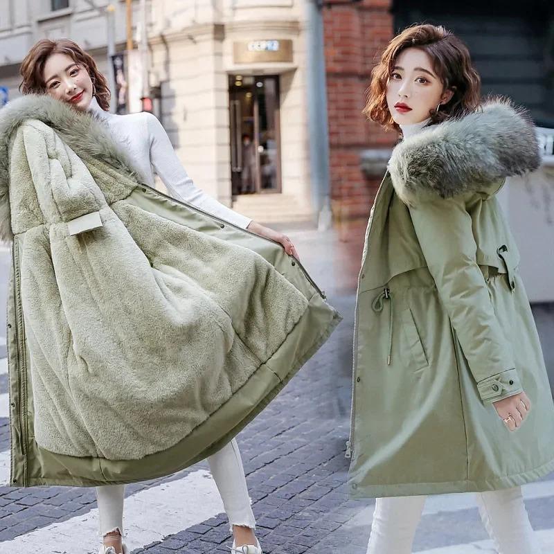 Winter Jacket Women Parka Clothes Long Coat Wool Liner Hooded Jacket Fur Collar Thick Warm Snow Wear Padded Parka