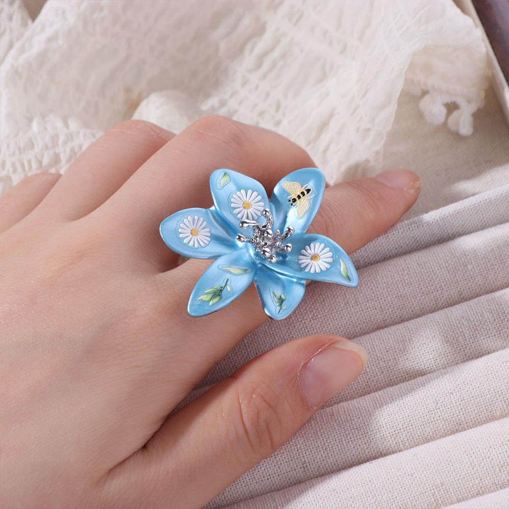 Open Ring Enamel Flower Ring Daisy Irregular Enamel Ring Personality Heart Ring  Gift