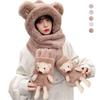 Cute Bear Ear Women Beanies Cap Thickened Plush Integrated Cap Scarf Hat Scarf Gloves Set  Outdoor