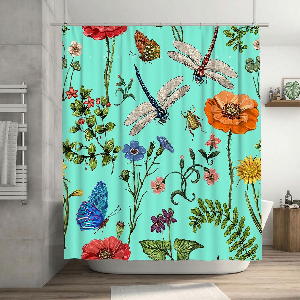 Green Dragonfly Butterfly Shower Curtain Waterproof Bath Decor Customizable 3D Printing Home Decoration