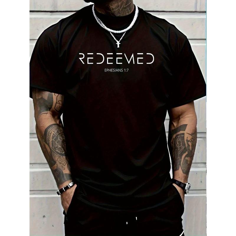 

European sizes Christian Bible Verse Redemption Salvation T-Shirt Graphic Tee Casual Regular Summer Fit For Men 4XL чорний