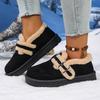 Fashion Soft Thick Bottom Furry Casual Shoes Women 2025 Winter Warm Short Plush Flats Shoes Metal Buckle Non Slip Snow Boots for Woman