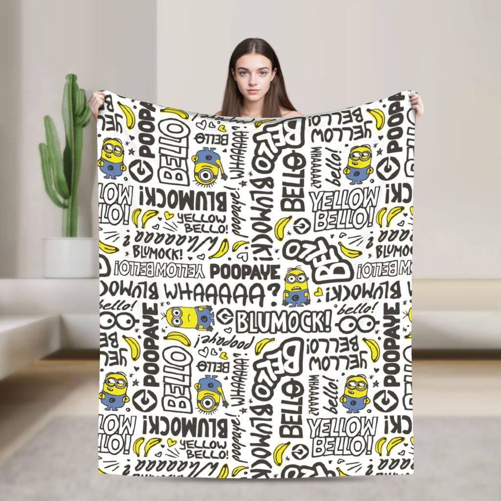 M-Minions Cartoon Christmas Flannel Blanket Warm Throw Blanket for Outdoor Travel Comfortable Bedspread Sofa Bed Cover