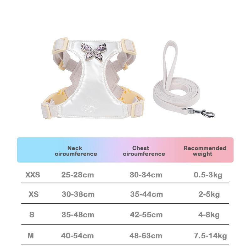 

Dog Small Exquisite Small Chest Strap With Rope Pet Adjustable Chest Strap With Metal Bow Training Chest and Back For Puppy Dog XS