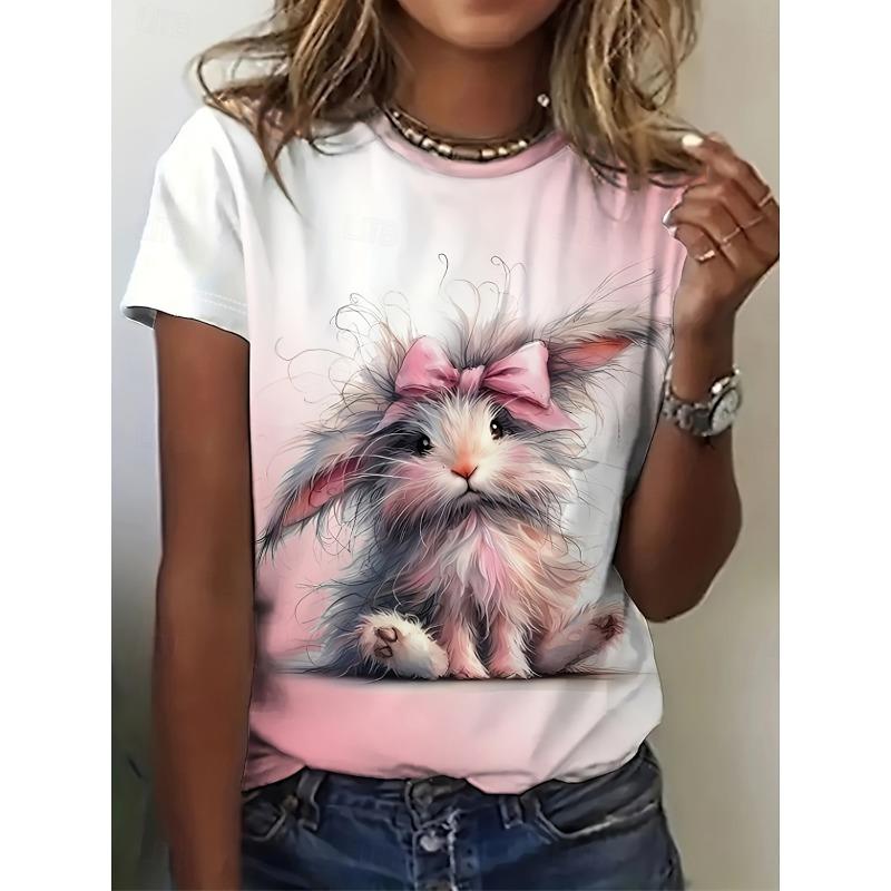 Mode Sommer Osterhase 3D-Druck T-Shirt Damen Street Casual Harajuku T-Shirt Damen Rundhals T-Shirt Tops Kleidung
