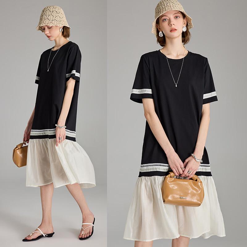 Women s French Style Color-block Cotton Summer Dress S