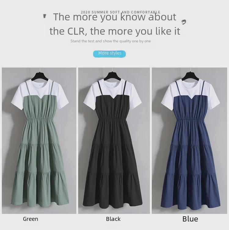 Plus Size Women's Summer Faux Two-Piece Short-Sleeve Slimming Dress