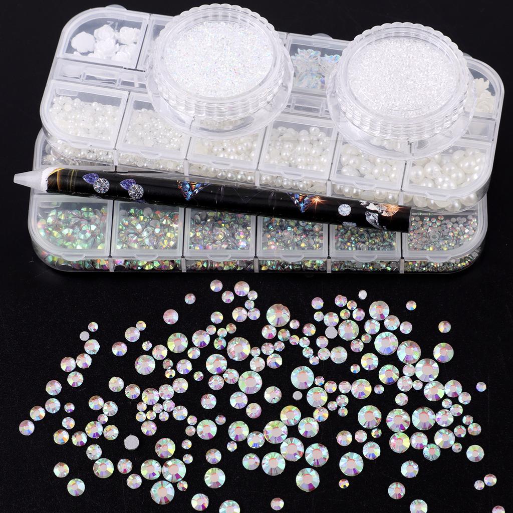 12 Grid Mixed Size Nail Art Flat Bottom Diamond 12 Grid Set Nail Art Resin Aurora Butterfly High Shiny Diy Nail Art Diamond
