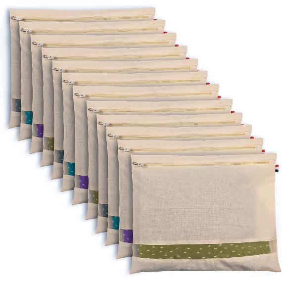 Cotton Saree Bags Covers for Storage Set with Zip Closure for Clothes Bags and Wardrobe Organizer with Transparent mesh window 16 x 14 Inches Pack 0f