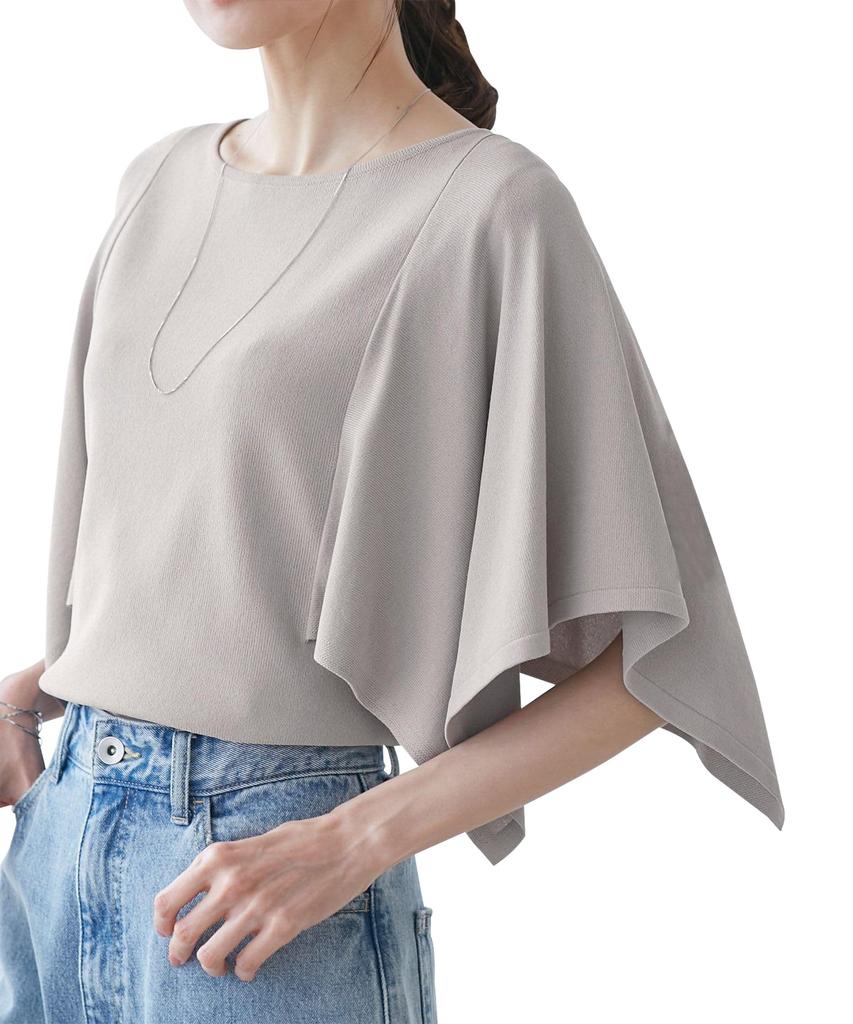 ROPE PICNIC Knit Pullover UV Cool to the Machine Scarf Sleeve Gray [Easy Care, Protection, Touch, Washable] Knit, Women's, (09)
