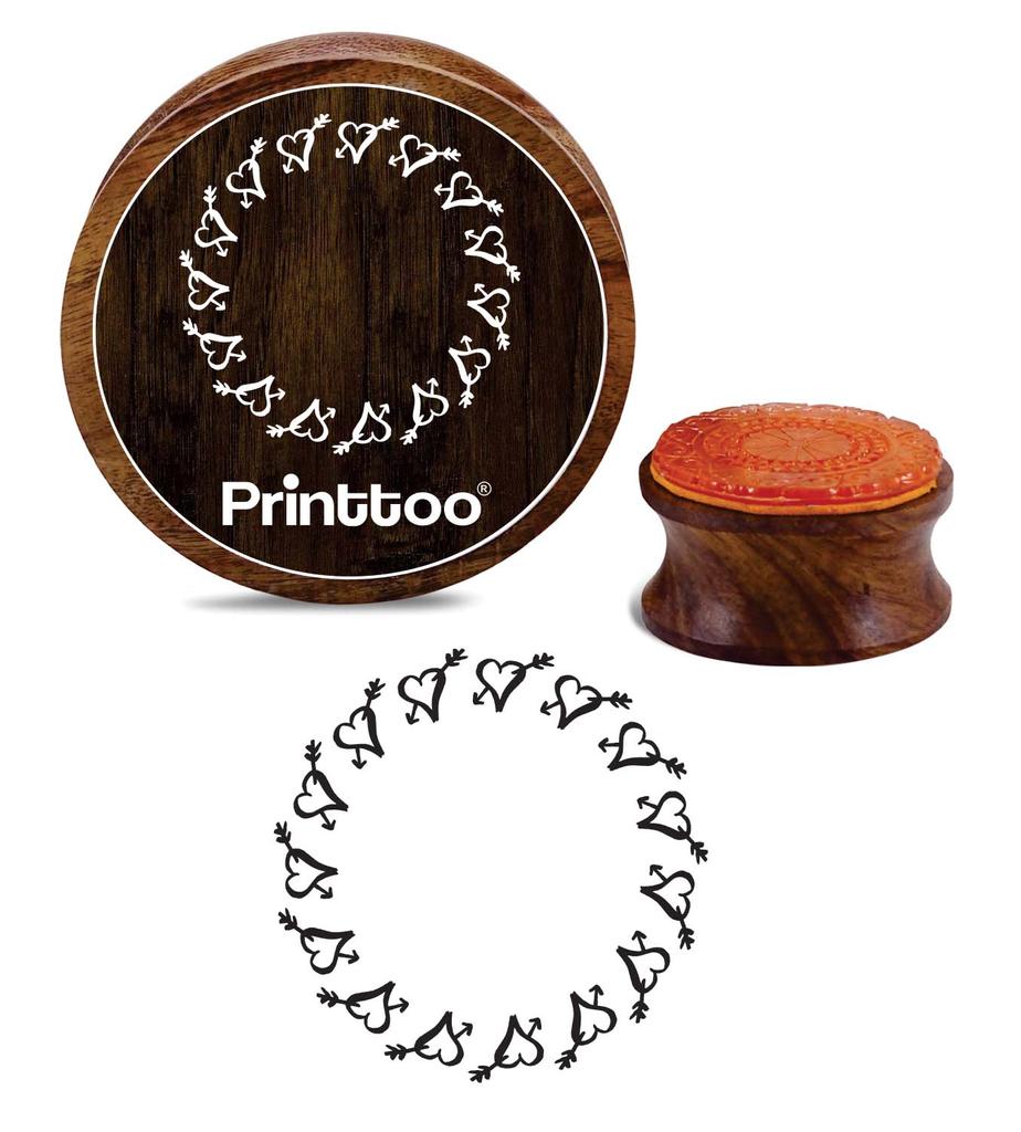Printtoo Heart Pattern Scrap-booking Round Wooden Rubber Stamp Crafting Stamps-2