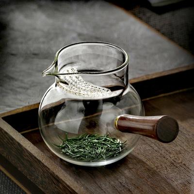 500ml Side Wooden Handle Glass Teapot With Crescent Filter Brewing Green Tea Pot Household Tea Maker Kung Fu Tea Set Teaware