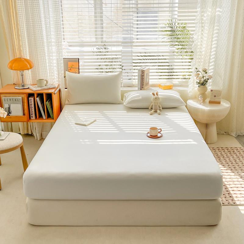 Simple Solid Color Blue Fitted Sheet Set 3Pcs Japanese Style Mattress Cover Skin-friendly Breathable Queen Size Bedding Set
