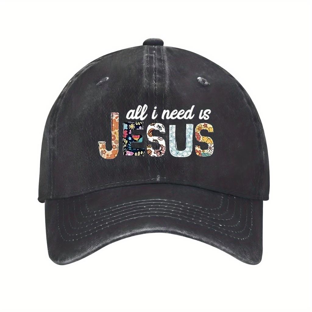 Alles, was ich brauche, ist Jesus Floraler Aufdruck Baseballkappe Christlich Religiös Used Look Verstellbar Baumwolle Hut Unisex Lässig