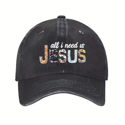 Allt jag behöver är Jesus Blommig Tryck Basebollkeps Kristendom Religiös Sliten Justerbar Bomullshatt Unisex Casual