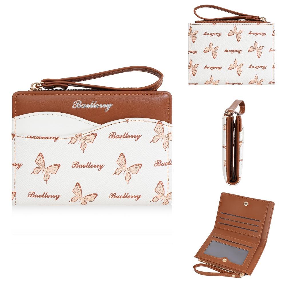 

Multi-Cards Slot Credit Cards Bag 2 Folds Mini Coin Pocket Zipper Coin Purse Student коричневий