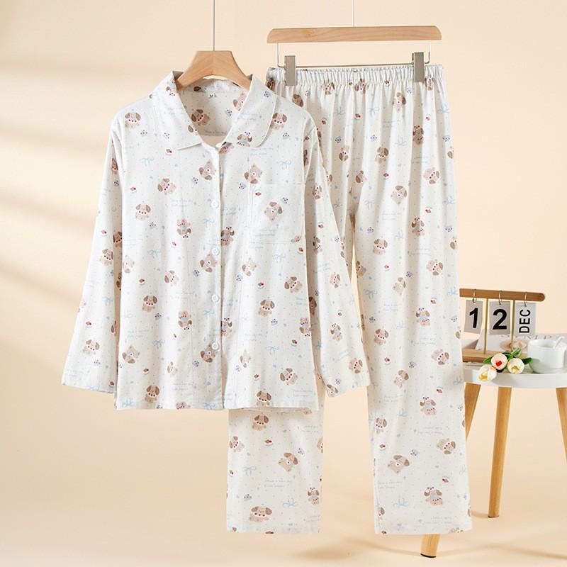 Womens Soft Brushed Cotton Pajama Set Long Sleeve Square Neck Lounge Wear Comfortable Breathable Home Outfit
