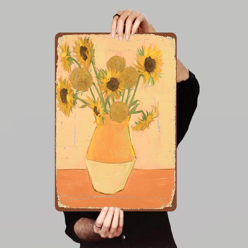 

Van Gogh Sunflower Custom Metal Wall Art Vintage Home Decor Hanging Painting Frameless Mural Artwork 7.9x11.8In(20x30cm)