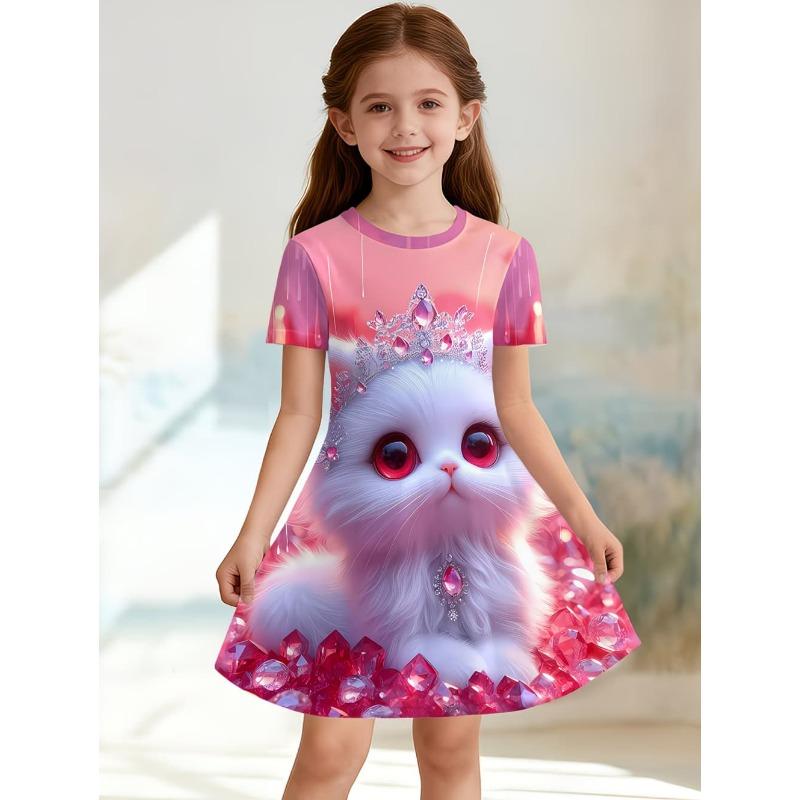 Girls' 3D Unicorn Dress Short Sleeve Summer Spring Vacation Daily Holiday Princess
