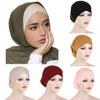 Solid Color Frontal Cross Women Muslim Hijab Caps Wrap Head Soft Elastic Turban Bonnet Chemo Cap Fashion Headdress Wearable