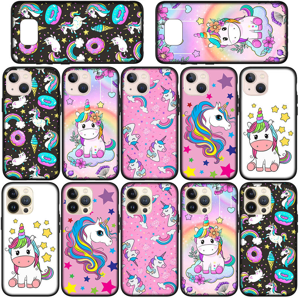 Phone Case for Samsung Galaxy S25 S24 S23 iPhone 16 15 Xiaomi Redmi Note 14 13 12 16E X 11 Pro Max OPPO Moto G85 G54 Huawei Pink Unicorn Horse Cover