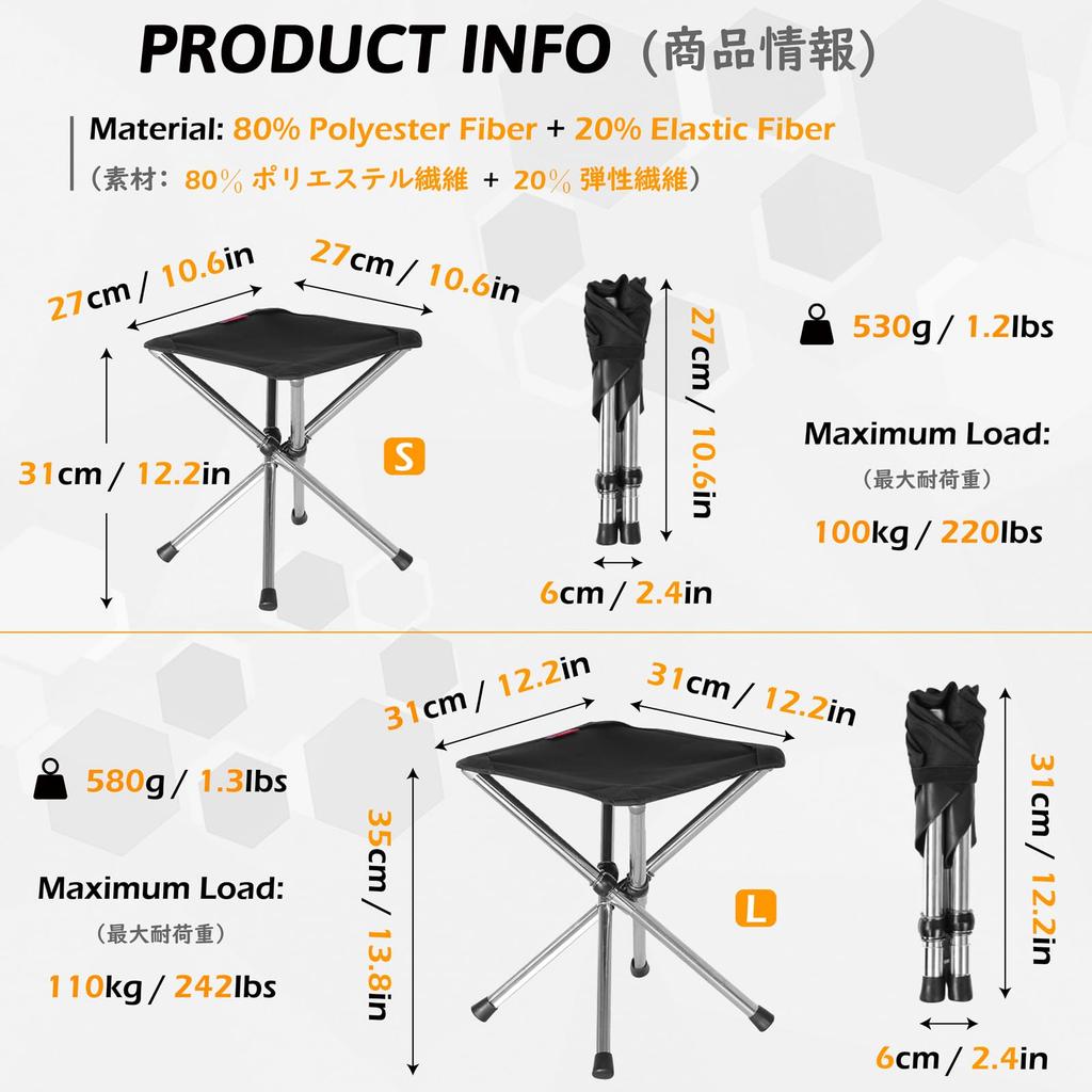TRIWONDER Folding Chair, Outdoor Chair, Compact, Leisure Chair, Ultralight, Camping, Fishing, Hiking, BBQ, with Storage Bag (Black - L)