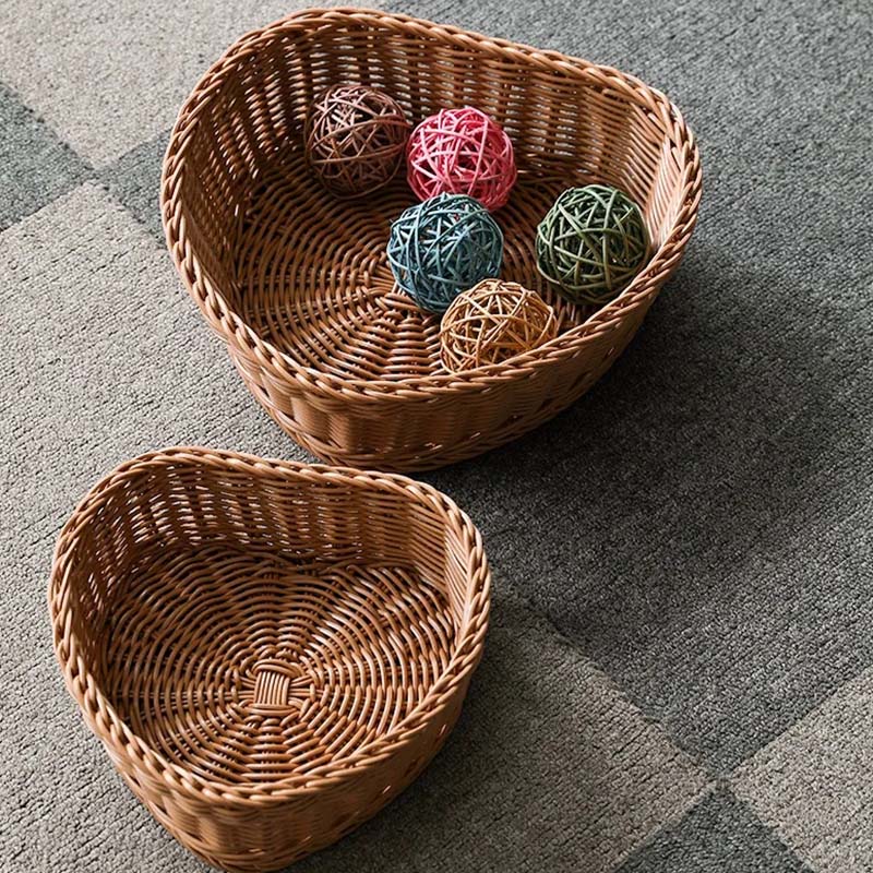 Imitation Rattan Desktop Fruit Plate Snack Candy Basket Festive Dried Fruit Melon Seed Plate Heart-shaped Living Room Storage Basket Vegetable Plate
