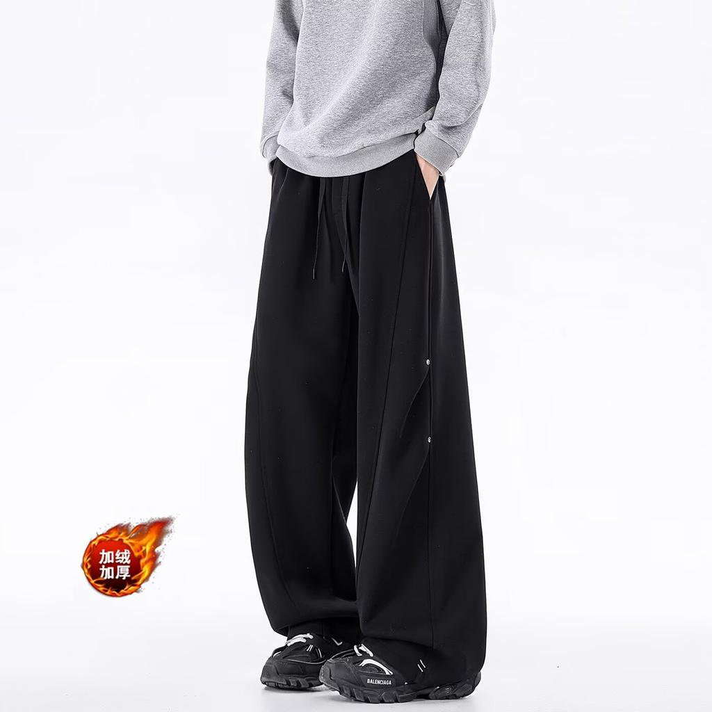 American High Street Wide-leg Casual Pants Men's Autumn and Winter Fleece Trendy Loose Sweatpants Heavy Drape Versatile Straight-leg Pants