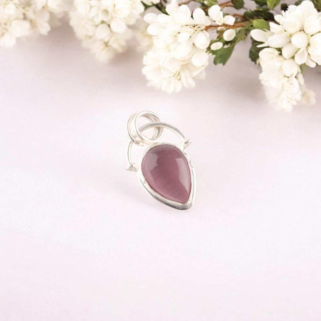 Purple Cat's Eye Gemstone 925 Sterling Silver Jewelry Pendant Anniversary Gift PP-56-41