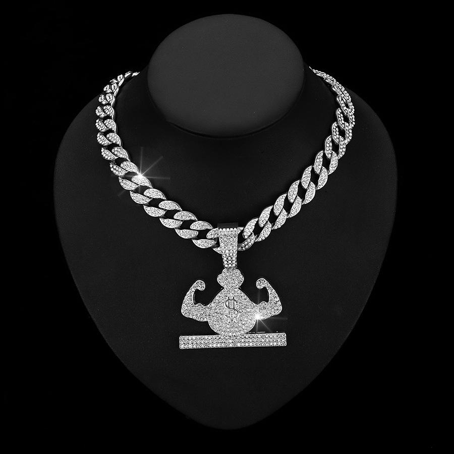 Money Bag Necklace Full of Diamonds European and American TEMU Hot Selling Hip-hop Pendant Street Clothing