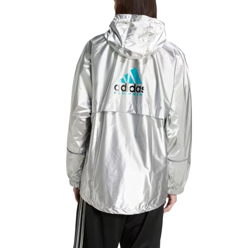 adidas Equipment Metallic Windbreaker Casual Fashion Versatile Simple Coat Men Outerwear Metallic-Silver JN4526