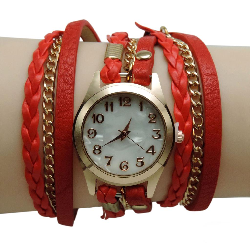 Zegarek Damski, Skórzany Warkoczowy Zegarek Bransoletka, Vintage Warkoczowy Sznurkowy Pasek Damski Zegarek na Rękę, Modny Kwarcowy Zegarek Bransoletka