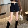 Women's High-Waisted A-Line Korean-Style Black Wide-Leg Casual Shorts, Summer 2024 