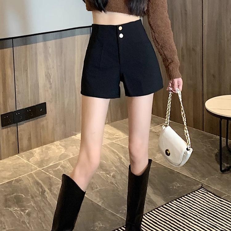 

Women s High-Waisted A-Line Korean-Style Black Wide-Leg Casual Shorts, Summer 2024 3XL