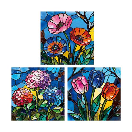 3 Pcs Stained Glass Flowers Window Privacy Film Colorful Floral Window Clings