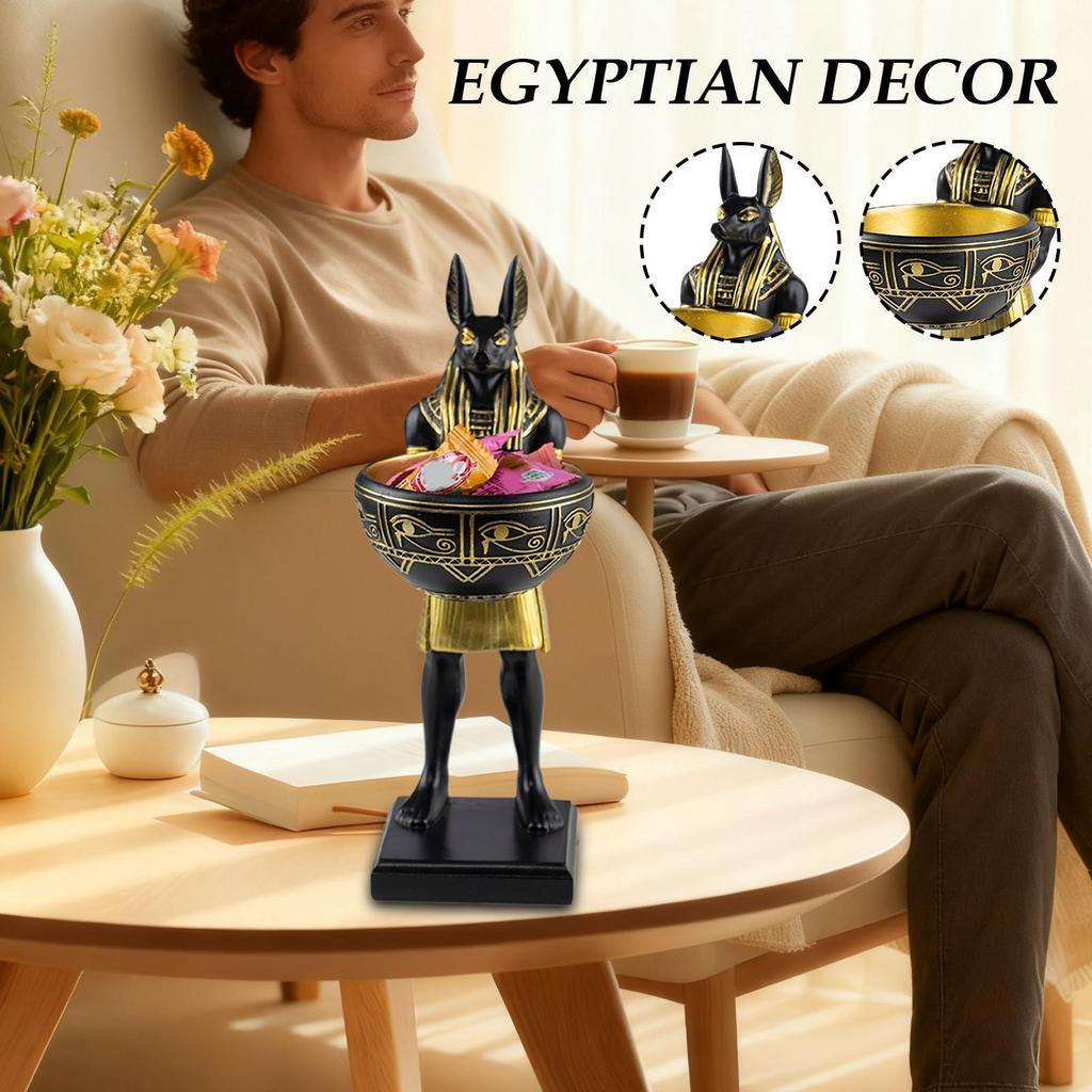 Dog Statues For Table Decorative Resin Animal Sculpture With Bowl Egyptian Dog Desktop Sculpture For Living Room Bedroom Shelf