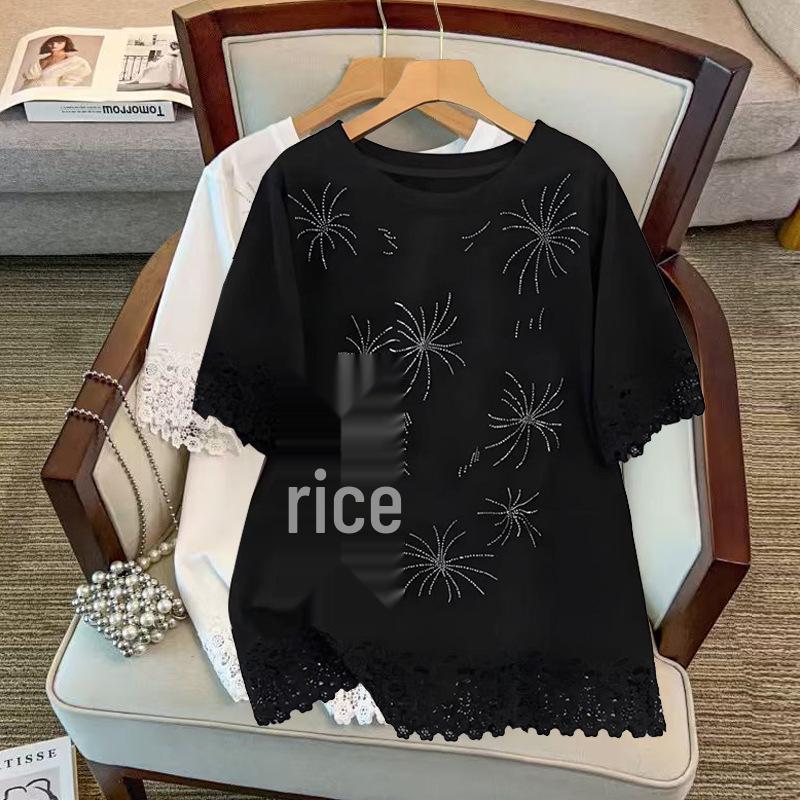 

Plus Size Women s Loose Fit Short Sleeve T-Shirt (Bust 150/160) - Mid-Length, Round Neck 5XL