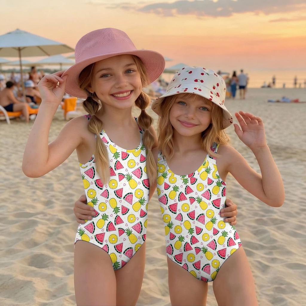 Girls One Piece Swimsuit Summer Kids Fruit Print Swimwear Toddler Bathing Suit Children Casual Beachwear for Swimming Pool