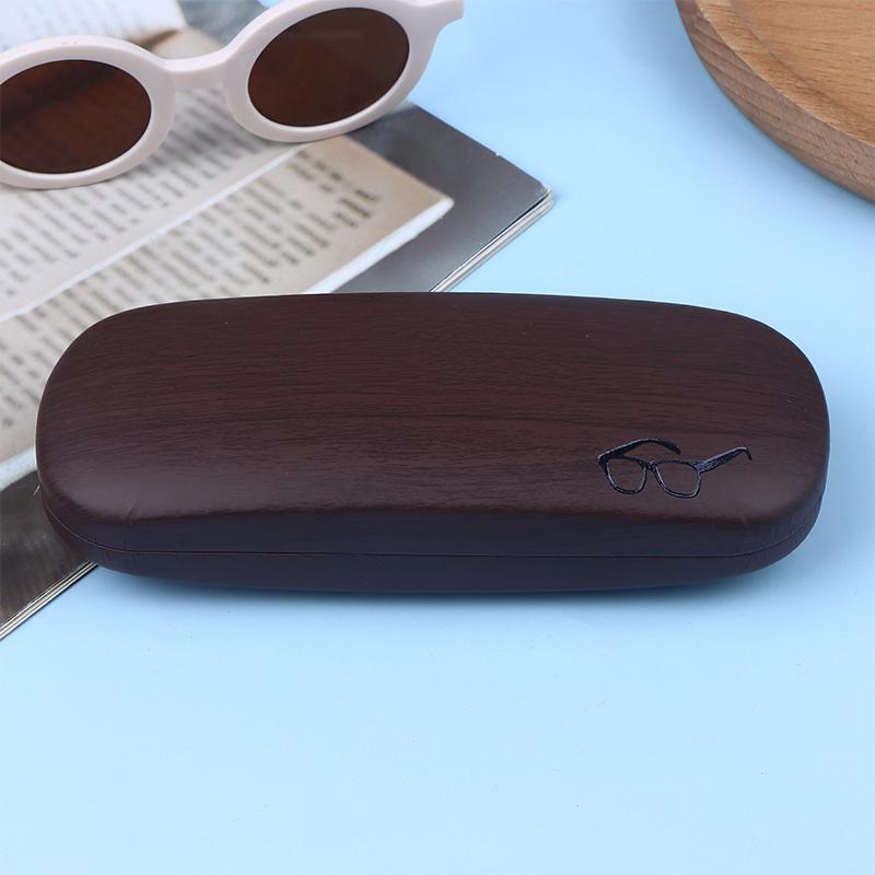 1Pc Pu Leather Eyeglass Box Wood Grain Hard Kit Holder Metal Reading Glasses Case For Men And Women Pu Leather Eyeglass Box
