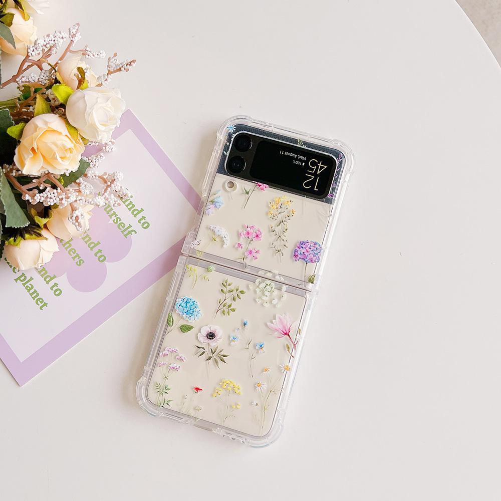 For Samsung Galaxy Z Flip 4 Zflip 3 5g Case Bouquet Girl Bracelet Transparent Soft Silicone Folding Shockproof Protection Cover